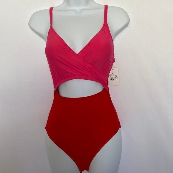 Pink & Red One Pc Swim Bathing Suit - Picture 1 of 12